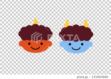 節分の赤鬼と青鬼 かわいい顔のシンプルイラスト 日本行事 子ども向け素材 135804860