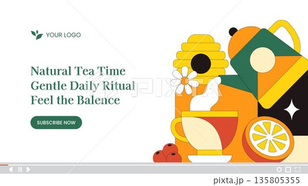 Cover Design Herbal Tea Flat Cartoon Hand Drawn Background Illustration 135805355