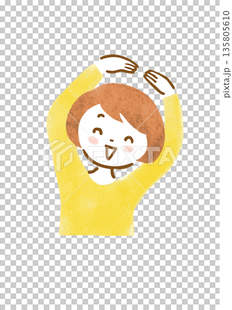 Illustration of a woman's upper body making a circle above her head 135805610