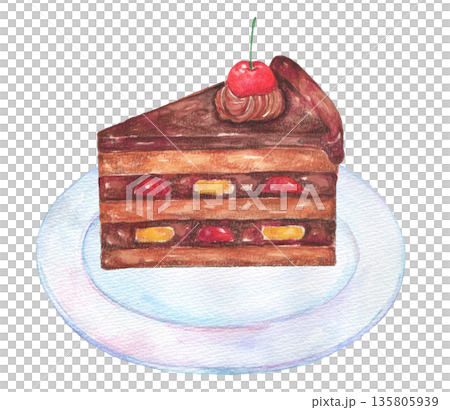 水彩で描いたチョコレートケーキ 水彩で描いたチョコレートケーキ 135805939