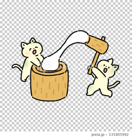 餅つきするネコ 135805992