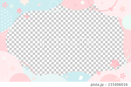 Pink and light blue pop cherry blossom frame _ no background 1 _ horizontal 135806016