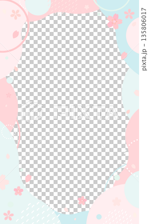 ピンクと水色のポップな桜フレーム_背景なし1_縦 135806017