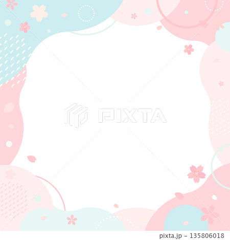 ピンクと水色のポップな桜フレーム_背景なし1_正方形 ピンクと水色のポップな桜フレーム_背景なし1_正方形 135806018