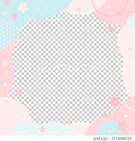 ピンクと水色のポップな桜フレーム_背景なし1_正方形 ピンクと水色のポップな桜フレーム_背景なし1_正方形 135806018