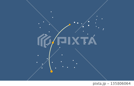 ネイビー色の背景に浮かぶ春の大曲線のイラスト（星のみで連結線なし、大曲線あり） 135806064