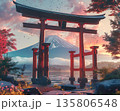 富士山と朱色の鳥居 神秘的な日本の風景 135806548