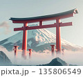 富士山と朱色の鳥居 神秘的な日本の風景 135806549