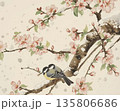 桜の枝に寄り添う小鳥のやさしい春の景色 135806686