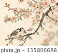 桜の枝に寄り添う小鳥のやさしい春の景色 135806688