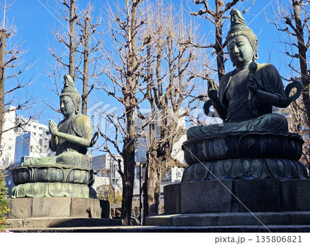 Statues of Kannon and Seishi Bodhisattvas at Sensoji Temple, Tokyo, Japan. Statues of Kannon and Seishi Bodhisattvas at Sensoji Temple, Tokyo, Japan. 135806821