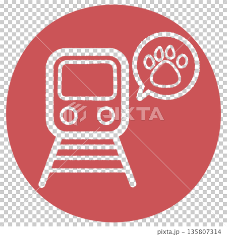 かわいいペットと電車でお出かけイラスト レッド かわいいペットと電車でお出かけイラスト レッド 135807314
