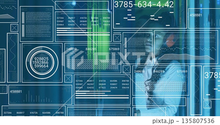 Analyzing woman wearing blouse holding smartphone and reviewing data panels at office with metrics Analyzing woman wearing blouse holding smartphone and reviewing data panels at office with metrics 135807536