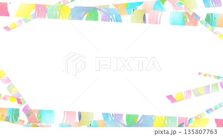 カラフルな水彩の虹色ラインフレーム 135807763
