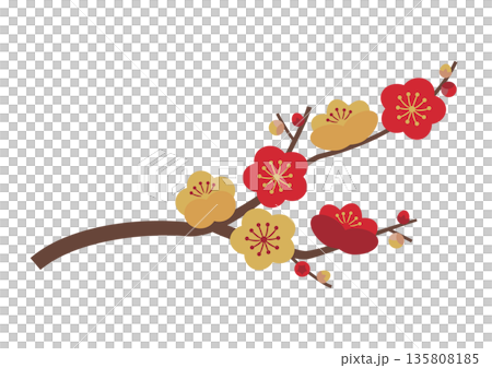 梅の花枝_赤・金 135808185