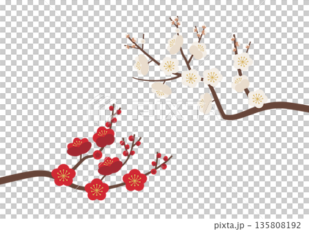 梅花枝，兩面，紅白相間 135808192