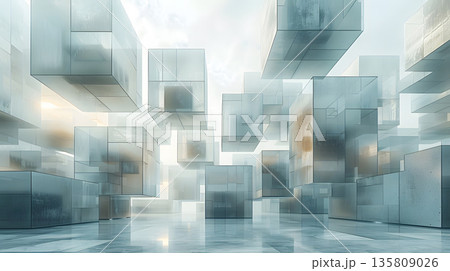 Modular architecture background with geometric block structures. 135809026