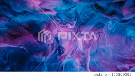 Paint splash. Ink mist. Defocused blue purple color glitter cloud pigment texture sparkling particles spreading on abstract art background. Paint splash. Ink mist. Defocused blue purple color glitter cloud pigment texture sparkling particles spreading on abstract art background. 135809593