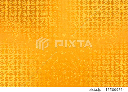 黄金色に輝くリッチなアメリカ通貨記号＄マークパターン入り背景素材 135809864