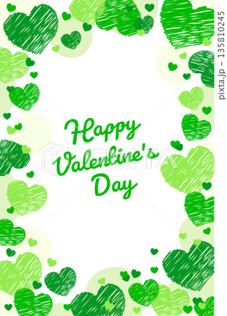 テキストあり 可愛いハートフレーム カードサイズ はがき バレンタイン 装飾素材 緑 135810245