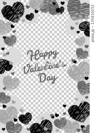 Cute Heart Frame with Text, Card Size, Postcard, Valentine's Day, Decorative Material, Monochrome 135810252