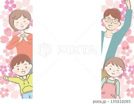 桜と喜ぶ家族のフレーム　親子　2世代 135810265