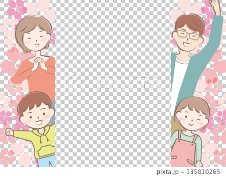 桜と喜ぶ家族のフレーム　親子　2世代 135810265