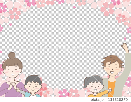 桜と喜ぶ家族のフレーム　親子　2世代 135810270