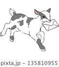 手紙をくわえた走る子ヤギの手書き風イラスト 135810955