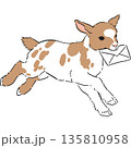 手紙をくわえた走る子ヤギの手書き風イラスト 135810958