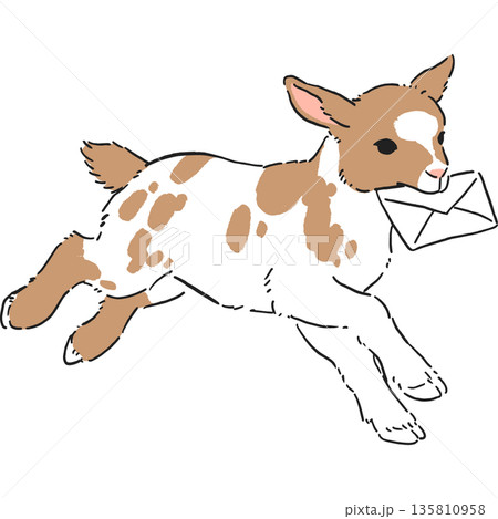 手紙をくわえた走る子ヤギの手書き風イラスト 手紙をくわえた走る子ヤギの手書き風イラスト 135810958