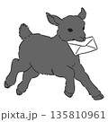 手紙をくわえた走る黒い子ヤギの手書き風イラスト 135810961