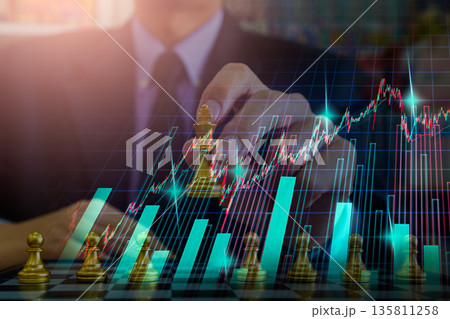 Stock market or forex trading graph and candlestick chart suitable for financial investment concept. Economy trends background for business idea and all art work design. Abstract finance background. 135811258