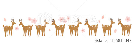 桜と鹿の背景イラスト 135811348