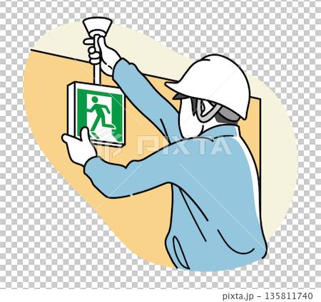 誘導灯を取付する男性作業員 135811740