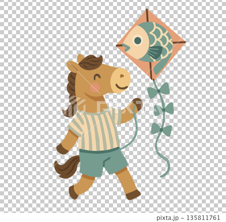 Illustration of a horse flying a kite 135811761