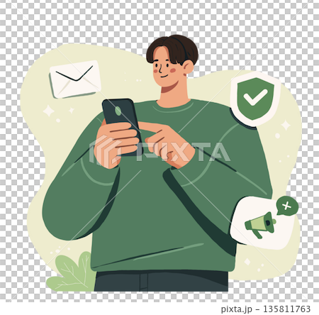 The man communicated using a smartphone. The man communicated using a smartphone. 135811763