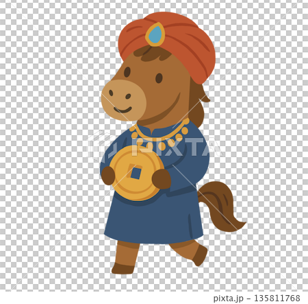 身著傳統印度服飾的馬匹插圖 135811768