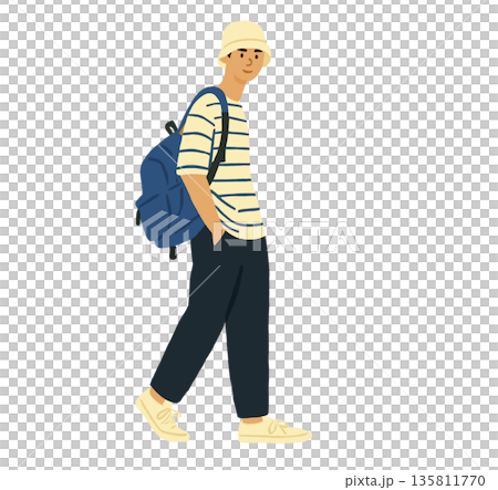 背著背包的年輕人行走 135811770