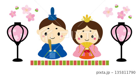 ひな祭り かわいいお雛様とぼんぼりのイラスト ひな祭り かわいいお雛様とぼんぼりのイラスト 135811790