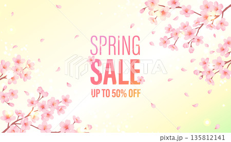 桜の春セールバナー　SPRING SALE 50%OFFの文字入り広告デザイン 135812141