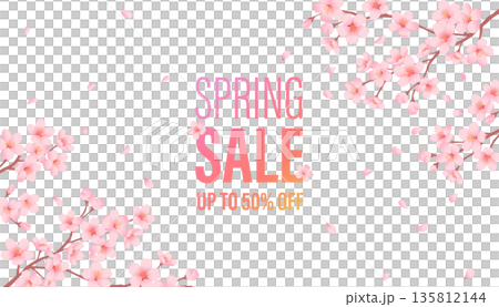 Cherry blossom spring sale banner advertising design with text "SPRING SALE 50% OFF" Cherry blossom spring sale banner advertising design with text "SPRING SALE 50% OFF" 135812144