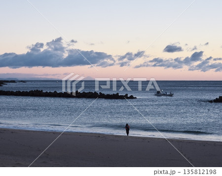 初冬の伊勢志摩　夜明け前の千鳥ケ浜から富士山を望む 135812198