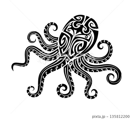 Maori octopus animal tribe graphic tattoo or print. New Zealand ethnic black print, Maori tribal abstract symbol. Samoan warrior folk tattoo Maori octopus animal tribe graphic tattoo or print. New Zealand ethnic black print, Maori tribal abstract symbol. Samoan warrior folk tattoo 135812200
