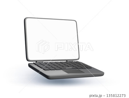3d notebook laptop computer with blank screen. Realistic vector mockup for business presentation, remote work, online education, website development. Office digital gadget with monitor and keyboard 3d notebook laptop computer with blank screen. Realistic vector mockup for business presentation, remote work, online education, website development. Office digital gadget with monitor and keyboard 135812273