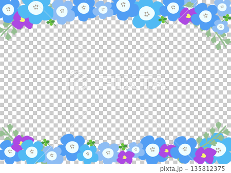 粉紅蝶花邊框背景 - 春季花卉插圖，留有文字空間 135812375