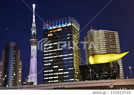 Tokyo, Japan Janualry 14, 2026 Tokyo Skytree and Asahi Beer Hall at Night, Tokyo, Japan. Tokyo, Japan Janualry 14, 2026 Tokyo Skytree and Asahi Beer Hall at Night, Tokyo, Japan. 135812510