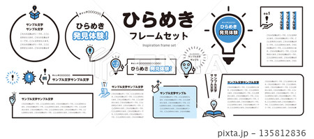 ひらめき、電球、発見のフレーム素材セット（タイトル、見出し、枠）／黄色 135812836