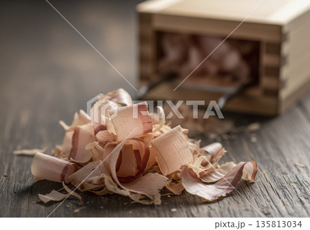 削り器から出した鰹節のアップ 135813034