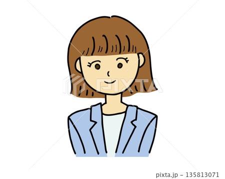資料説明や挿絵に使える水色スーツを着た若い女性のイラスト 135813071